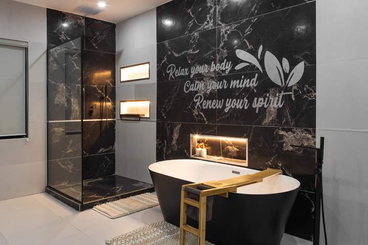 Master bathroom with freestanding bath