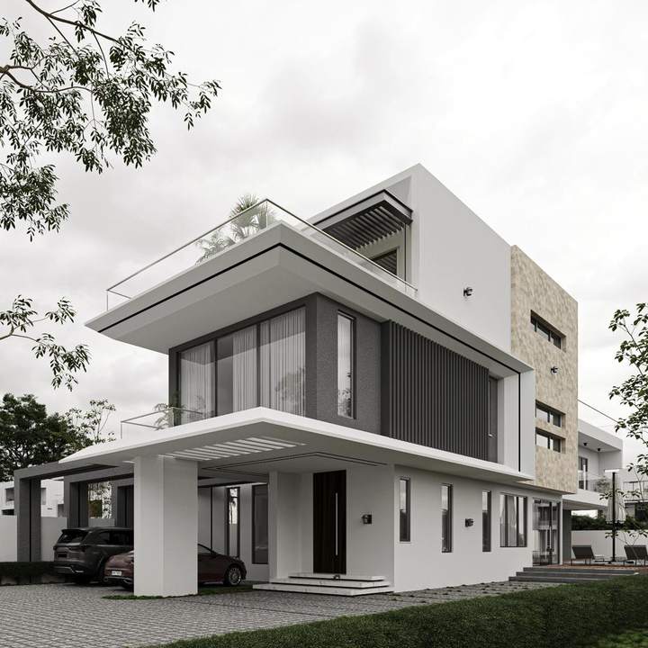 Side view of the three floors