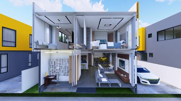 Cut-away view of both floors