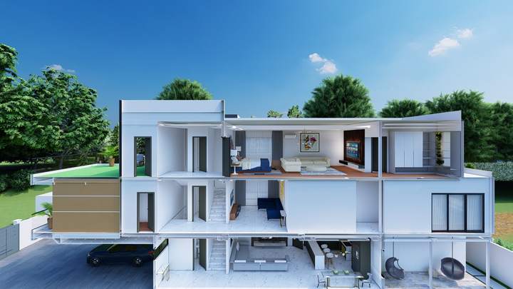 Cut-away view of the three floors